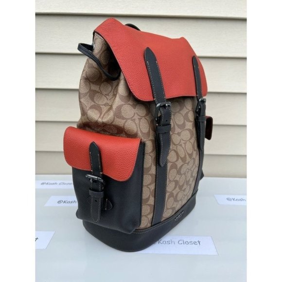 Coach Hudson Backpack In Colorblock Signature Canvas - Gunmetal/Khaki Terracotta - Picture 2 of 11